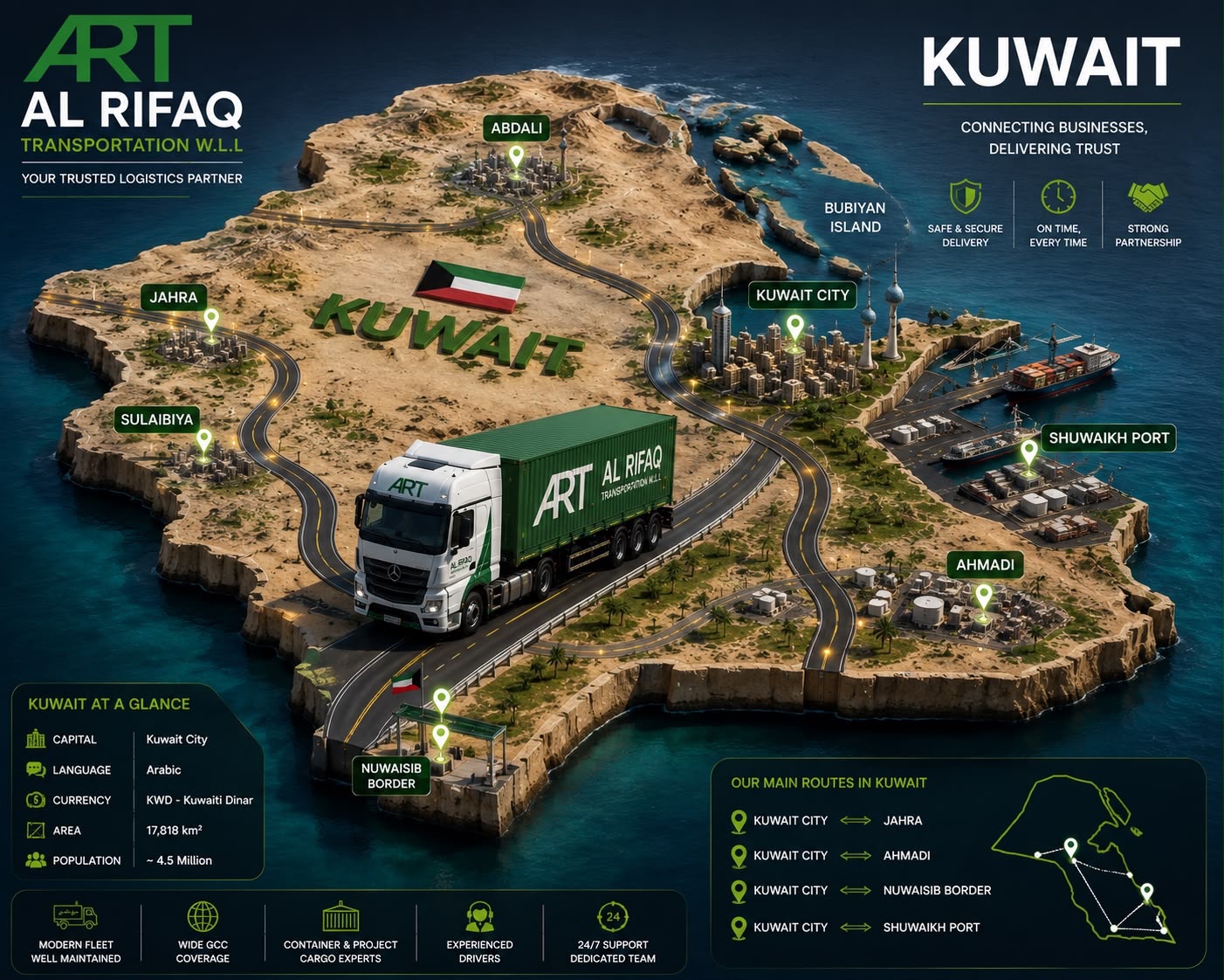 AL RIFAQ transportation routes across Kuwait