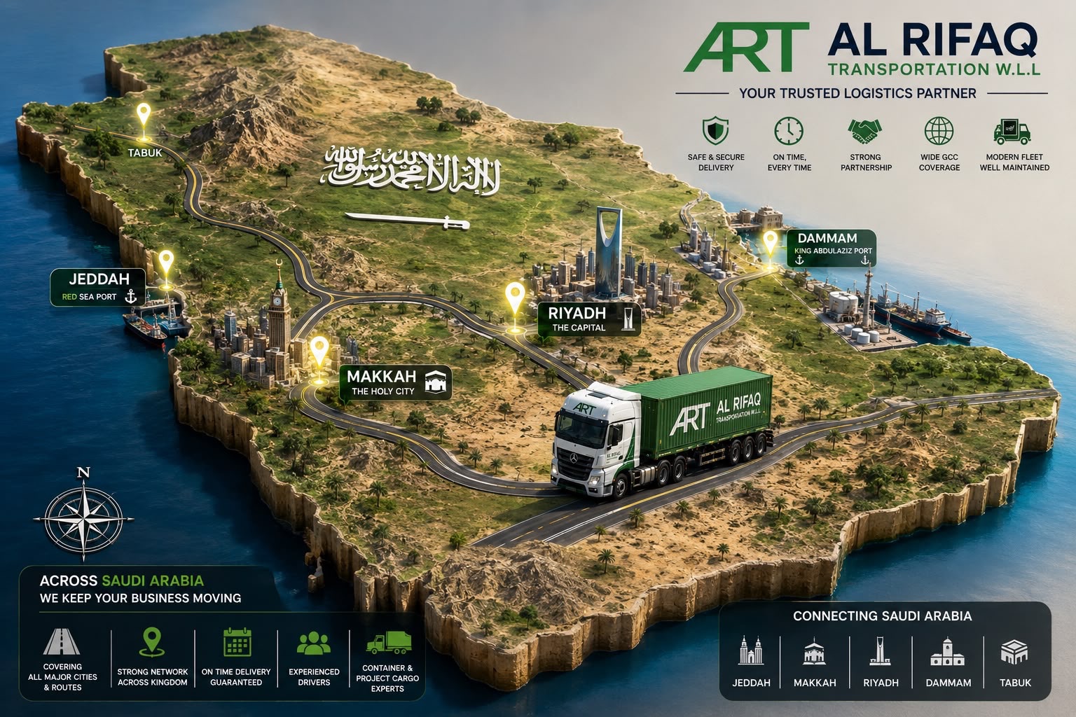 AL RIFAQ transportation routes across Saudi Arabia
